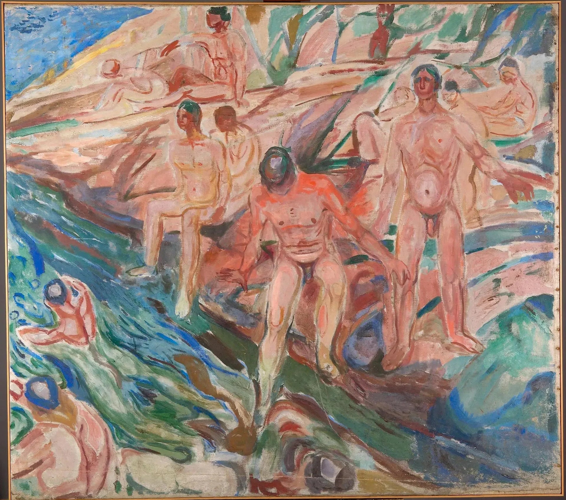 Hommes se baignant sur les rochers - Edvard Munch image 1 copie peinte à la main à l’huile