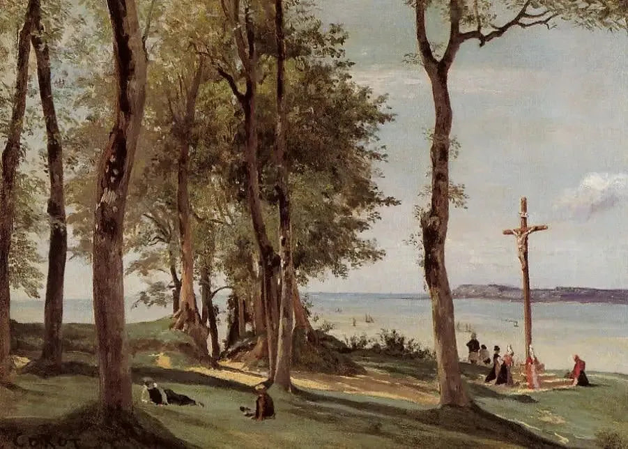 Honfleur, calvaire de la côte de Grâce - Jean-Baptiste Camille Corot image 1 tableau peint à l’huile sur toile