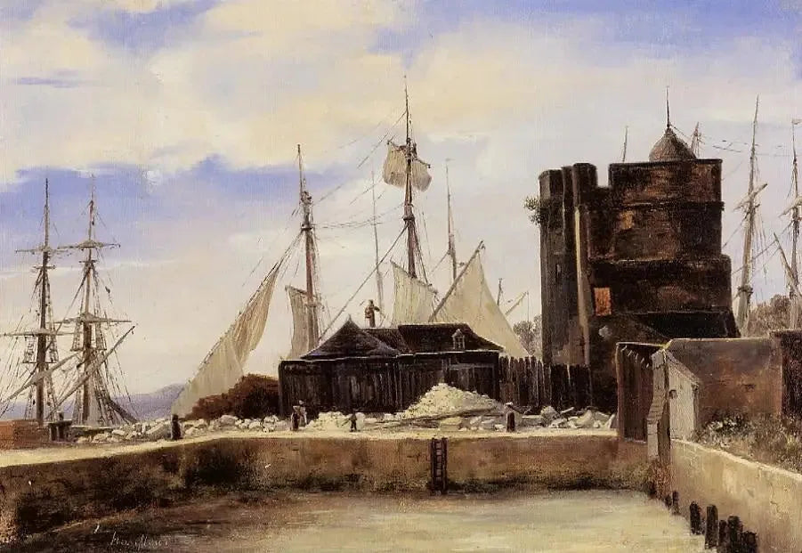 Honfleur, le vieux quai - Jean-Baptiste Camille Corot image 1 copie peinte à la main à l’huile