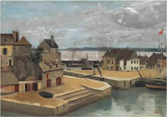 Honfleur, Maisons sur les quais - Jean-Baptiste Camille Corot image 1 copie peinte à la main à l’huile