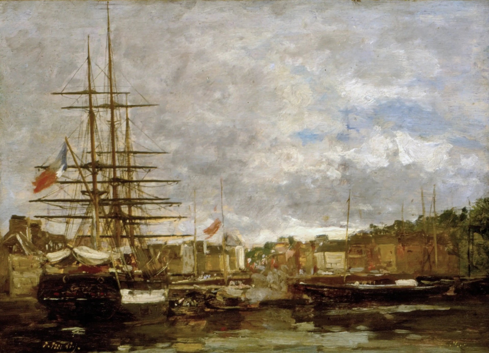 Honfleur - Navires amarrés dans le port - Eugène Boudin image 1 copie de tableau peinte à la main