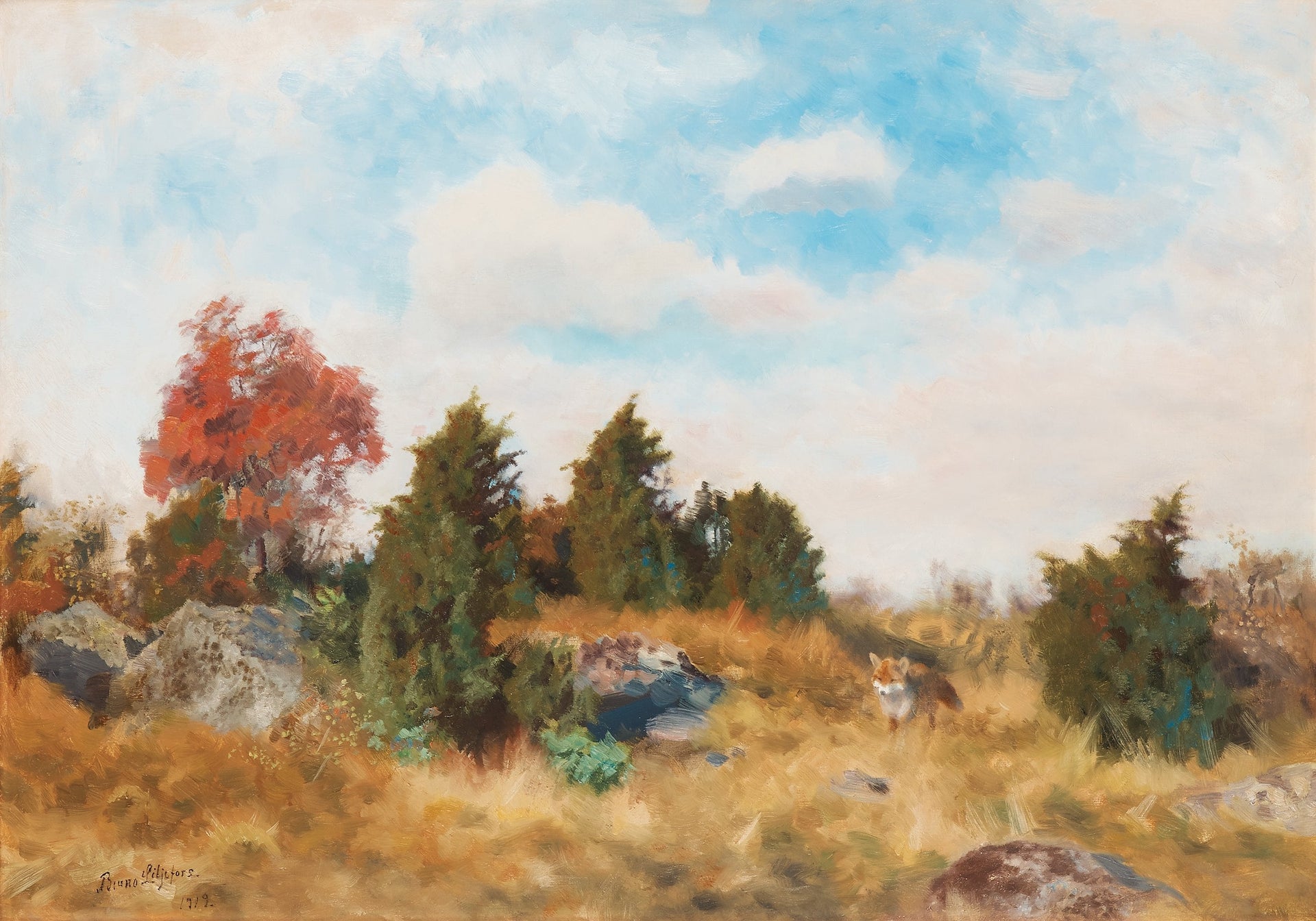 Höstbacke med räv - Bruno Liljefors image 1 reproduction de peinture à l’huile