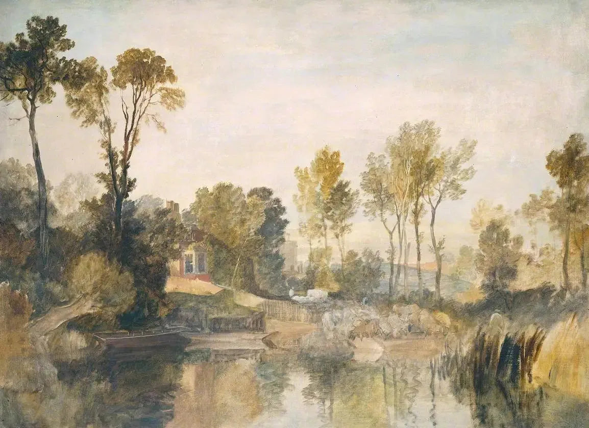 House beside the River, with Trees and Sheep - J. M. W. Turner image 1 reproduction artisanale de tableau