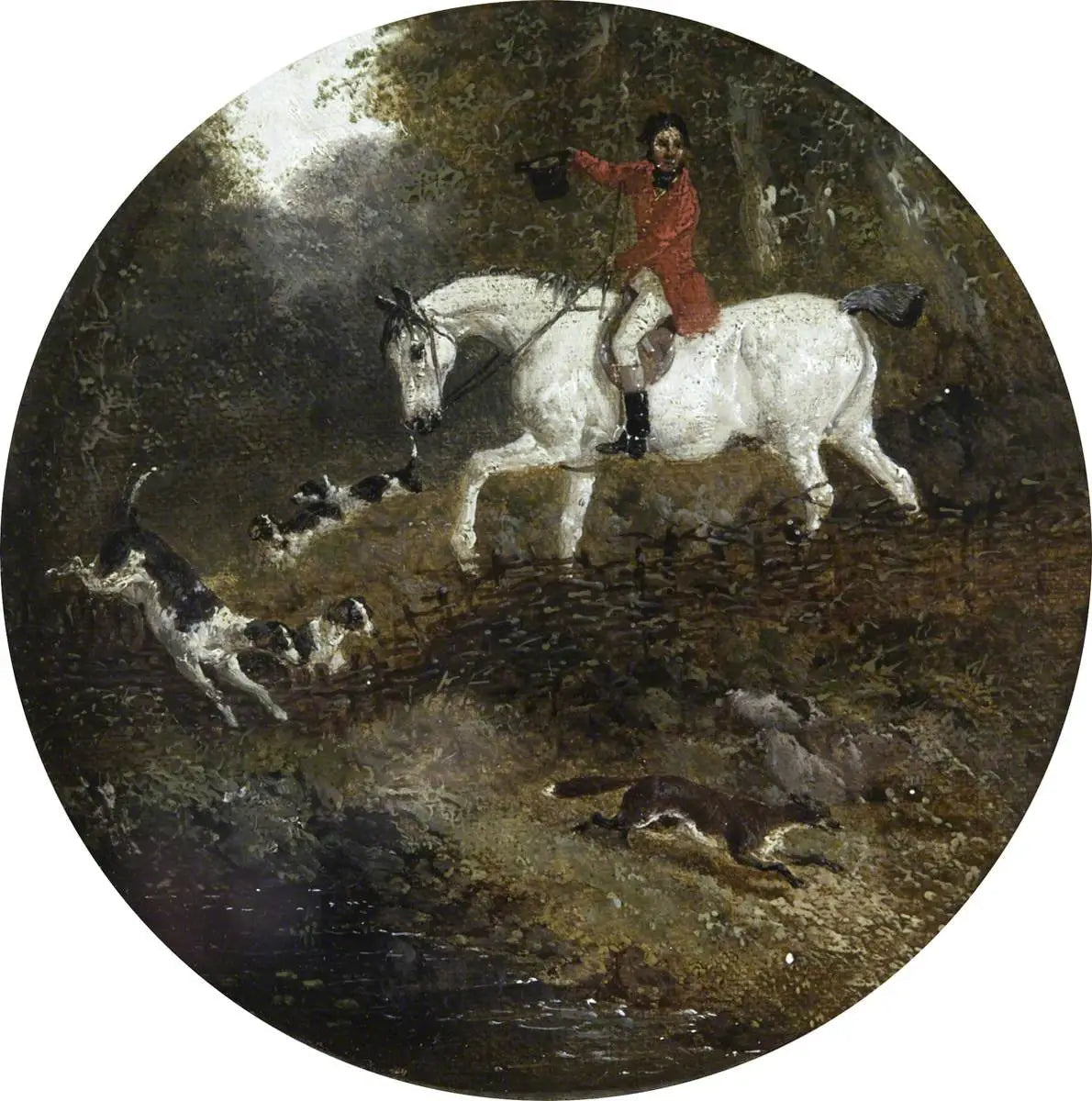Huit scènes circulaires de chasse au renard : des chiens poursuivant un renard en cachette - John Frederick Herring, Sr. image 1 copie peinte à la main à l’huile