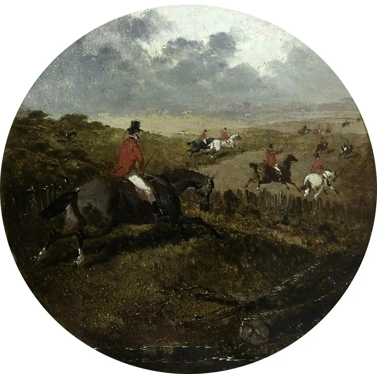 Huit scènes circulaires de chasse au renard : les chiens crient à pleins poumons, suivis par le champ - John Frederick Herring, Sr. image 1 tableau peint à l’huile sur toile