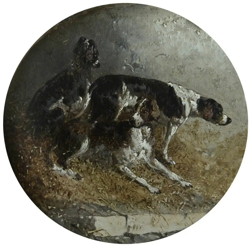 Huit scènes circulaires de chasse au renard : trois chiens au repos - John Frederick Herring, Sr.