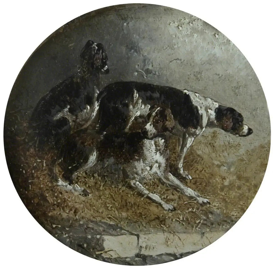 Huit scènes circulaires de chasse au renard : trois chiens au repos - John Frederick Herring, Sr. image 1 reproduction artisanale de tableau