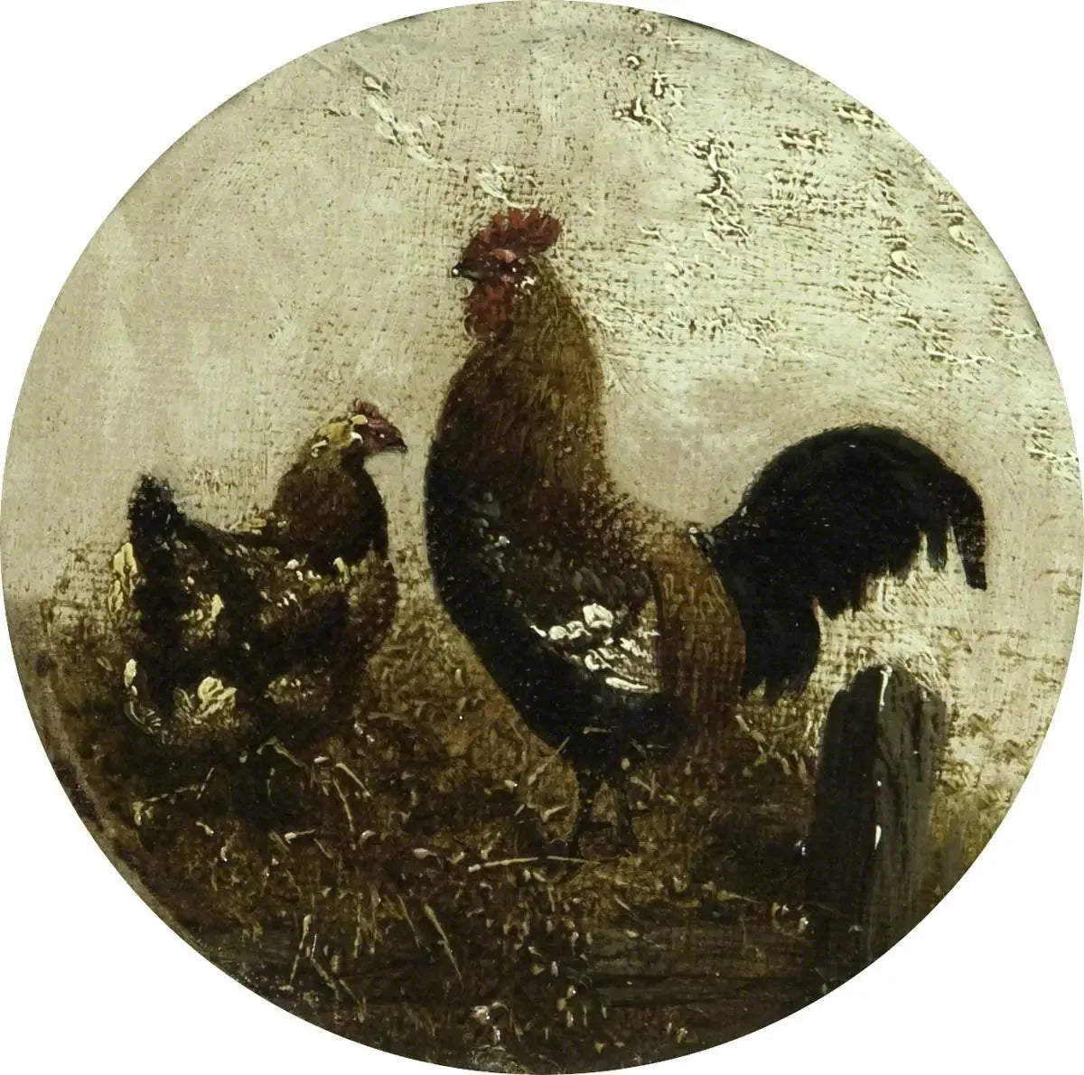 Huit scènes de ferme circulaires : coq et poule - John Frederick Herring, Sr. image 1 copie peinte à la main à l’huile