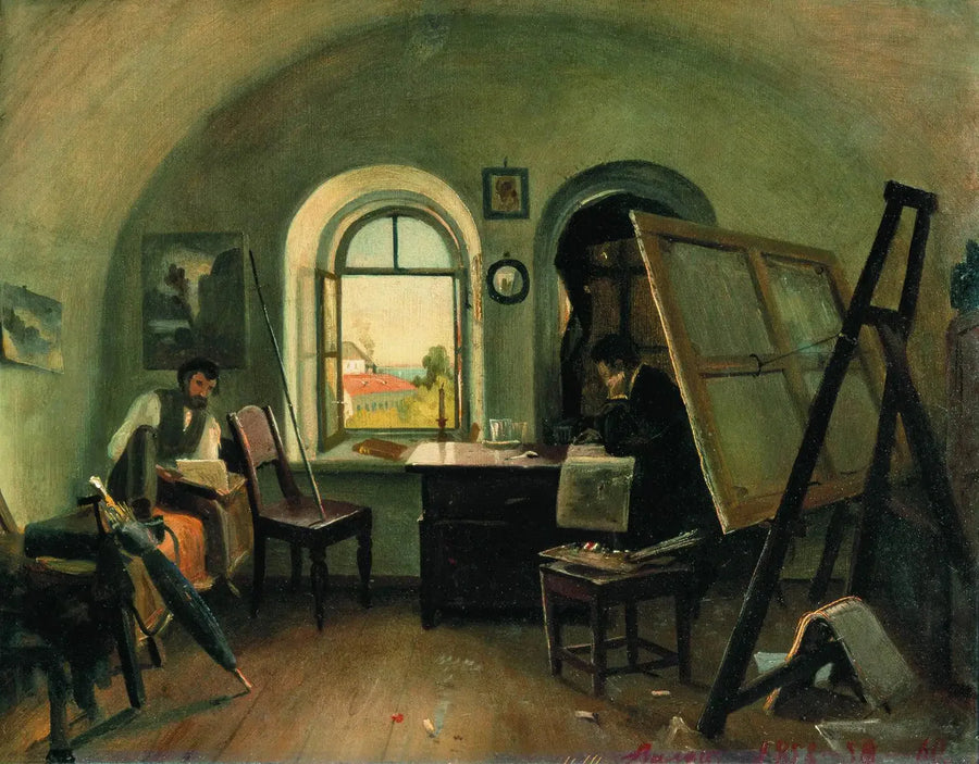 I. I. Shishkin et A. V. Gine dans le studio sur l'île de Valaam - Ivan Chichkine