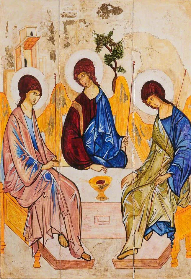 Icône représentant la Trinité de l'Ancien Testament (L'hospitalité d'Abraham) - Andreï Roublev image 1 copie peinte à la main à l’huile