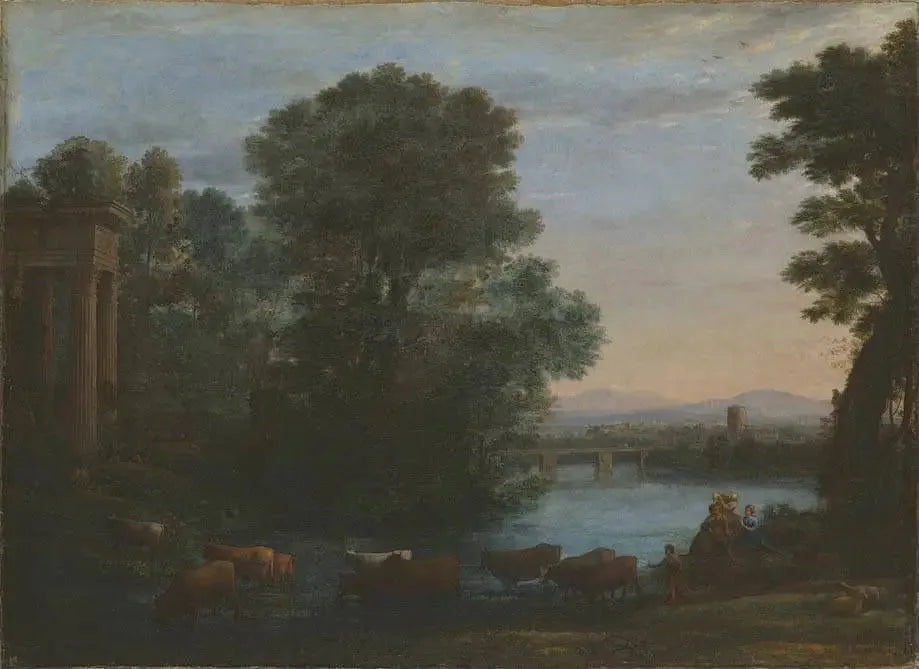 Idyllische Landschaft bei untergehender Sonne - Claude Lorrain image 1 copie de tableau peinte à la main