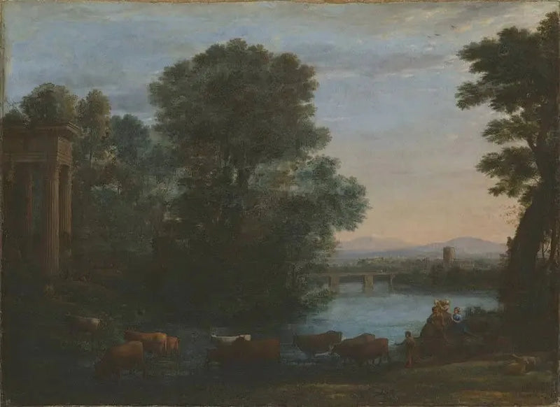 Idyllische Landschaft bei untergehender Sonne - Claude Lorrain
