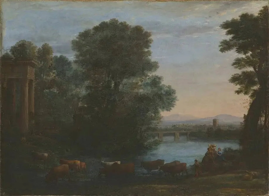 Idyllische Landschaft bei untergehender Sonne - Claude Lorrain