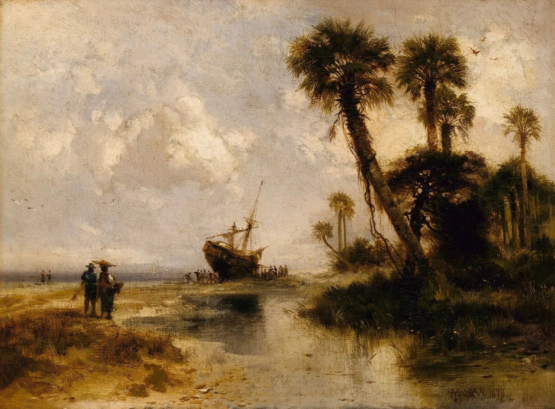 Île de Fort George, Floride - Thomas Moran image 1 copie peinte à la main à l’huile
