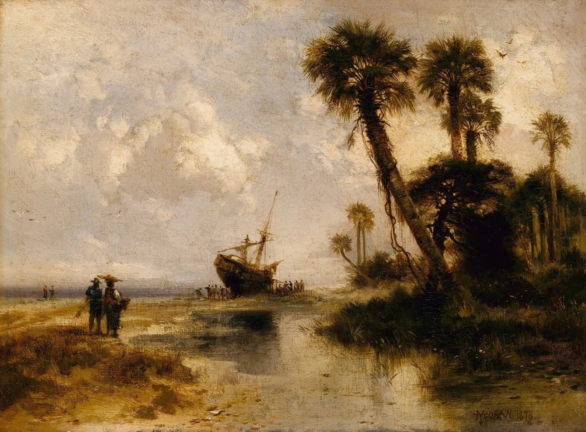 Île de Fort George, Floride - Thomas Moran image 1 copie peinte à la main à l’huile