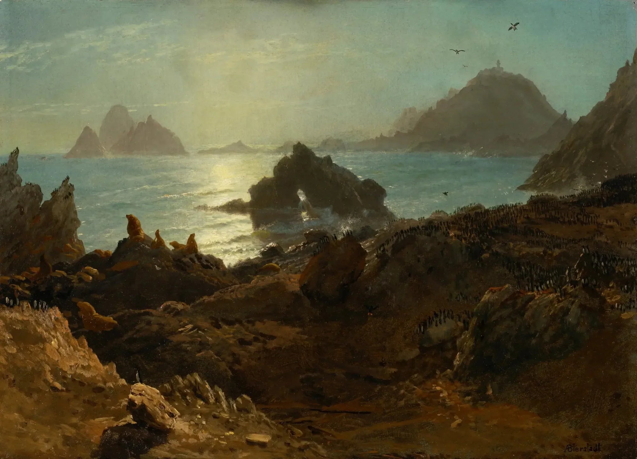 Îles Farallon, océan Pacifique, Californie - Albert Bierstadt image 1 tableau peint à l’huile sur toile