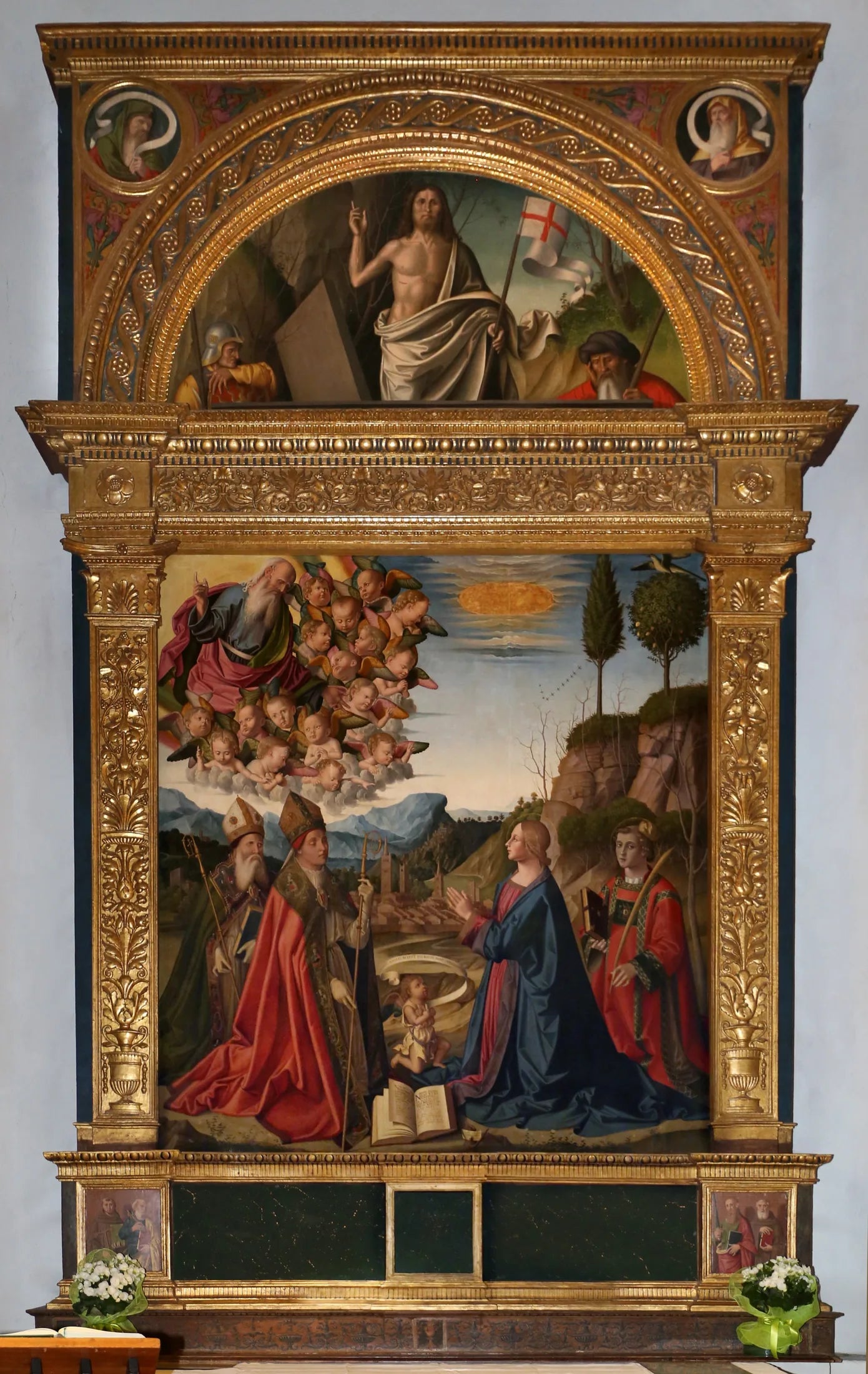 Immaculée conception avec le Dieu le père en gloire et les saints Anselme, Augustin et Étienne - Marco Palmezzano image 1 reproduction réalisée par Alpha Reproduction