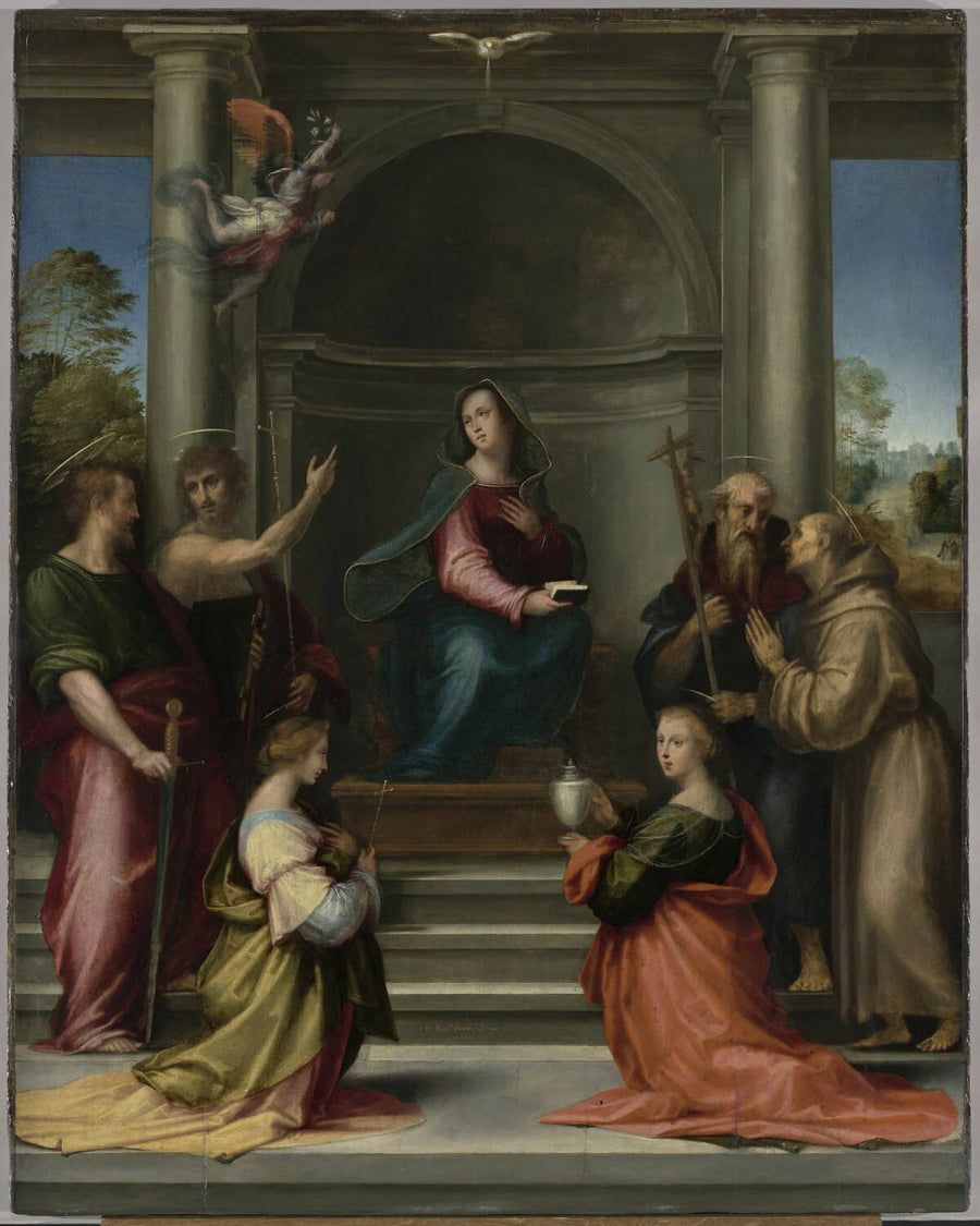 L'Incarnation du Christ. L'Annonciation avec les saintes Marguerite et Marie-Madeleine et les saints Paul, Jean-Baptiste, Jérôme et François - Fra Bartolomeo
