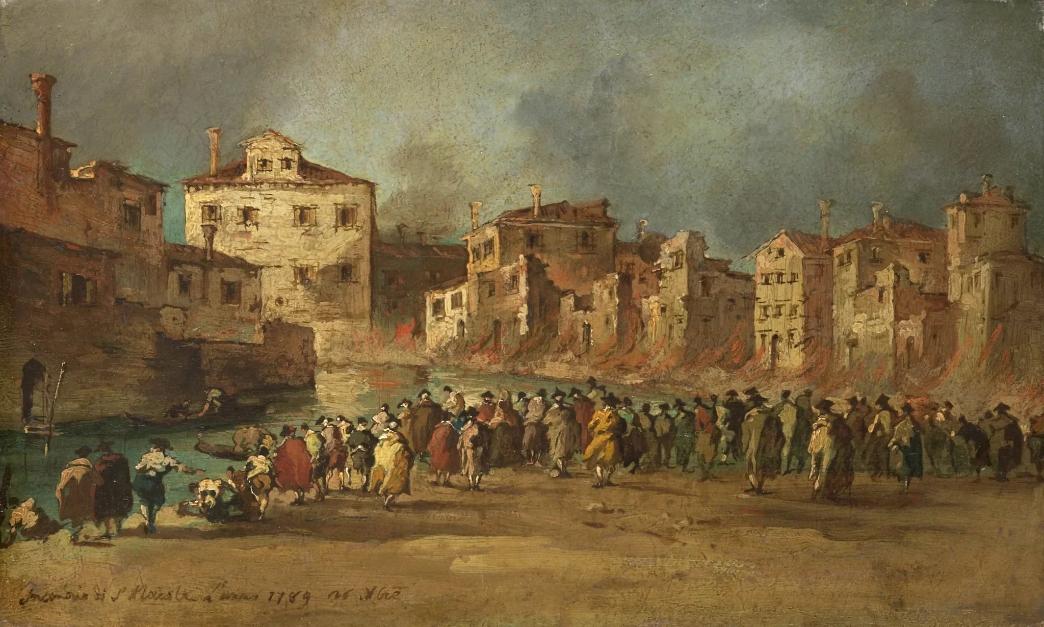 Incendie au dépôt d'huile de San Marcuola, Venise, 28 novembre 1789 - Francesco Guardi image 1 copie peinte à la main à l’huile