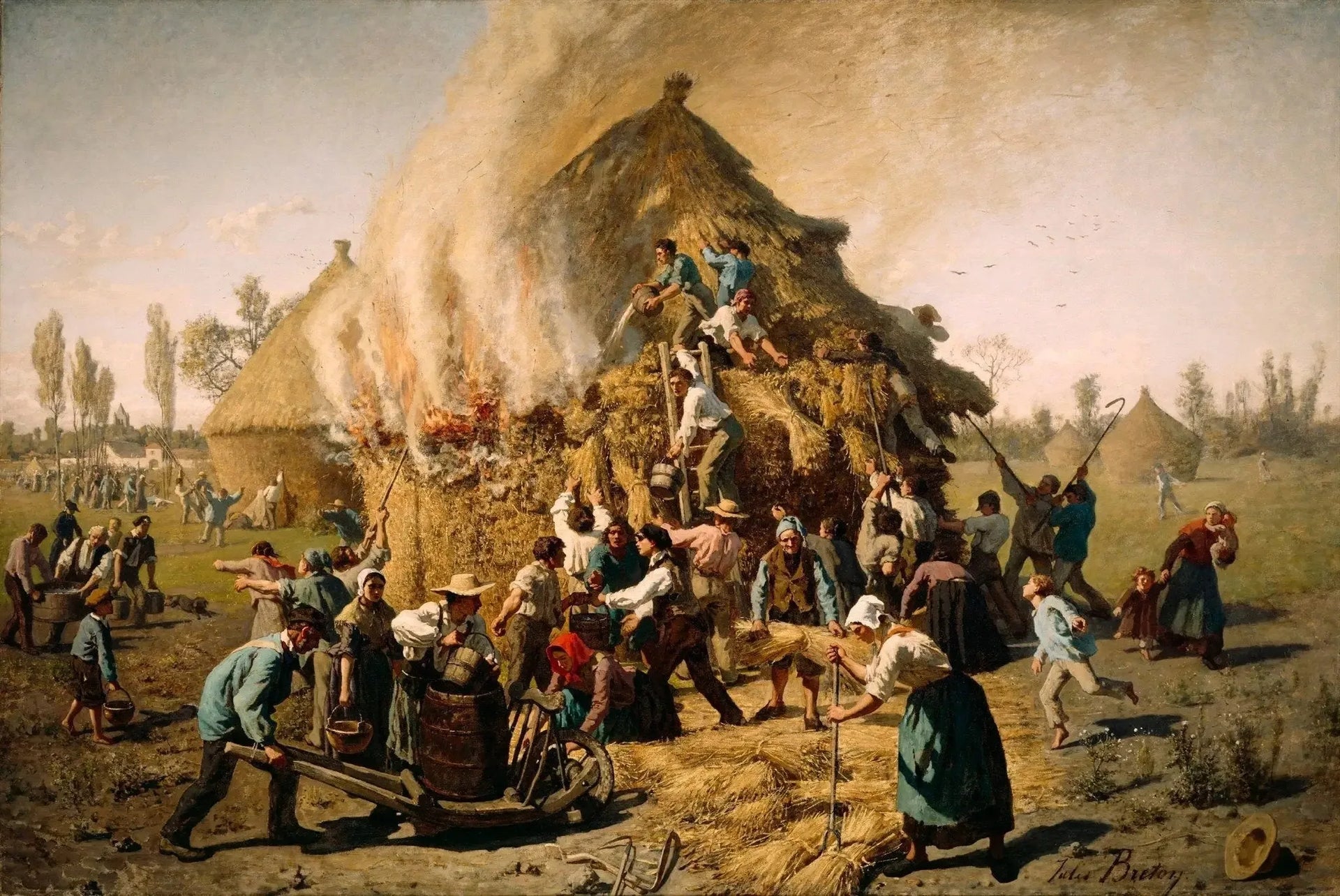 Incendie dans une botte de foin - Jules Breton image 1 copie peinte à la main à l’huile