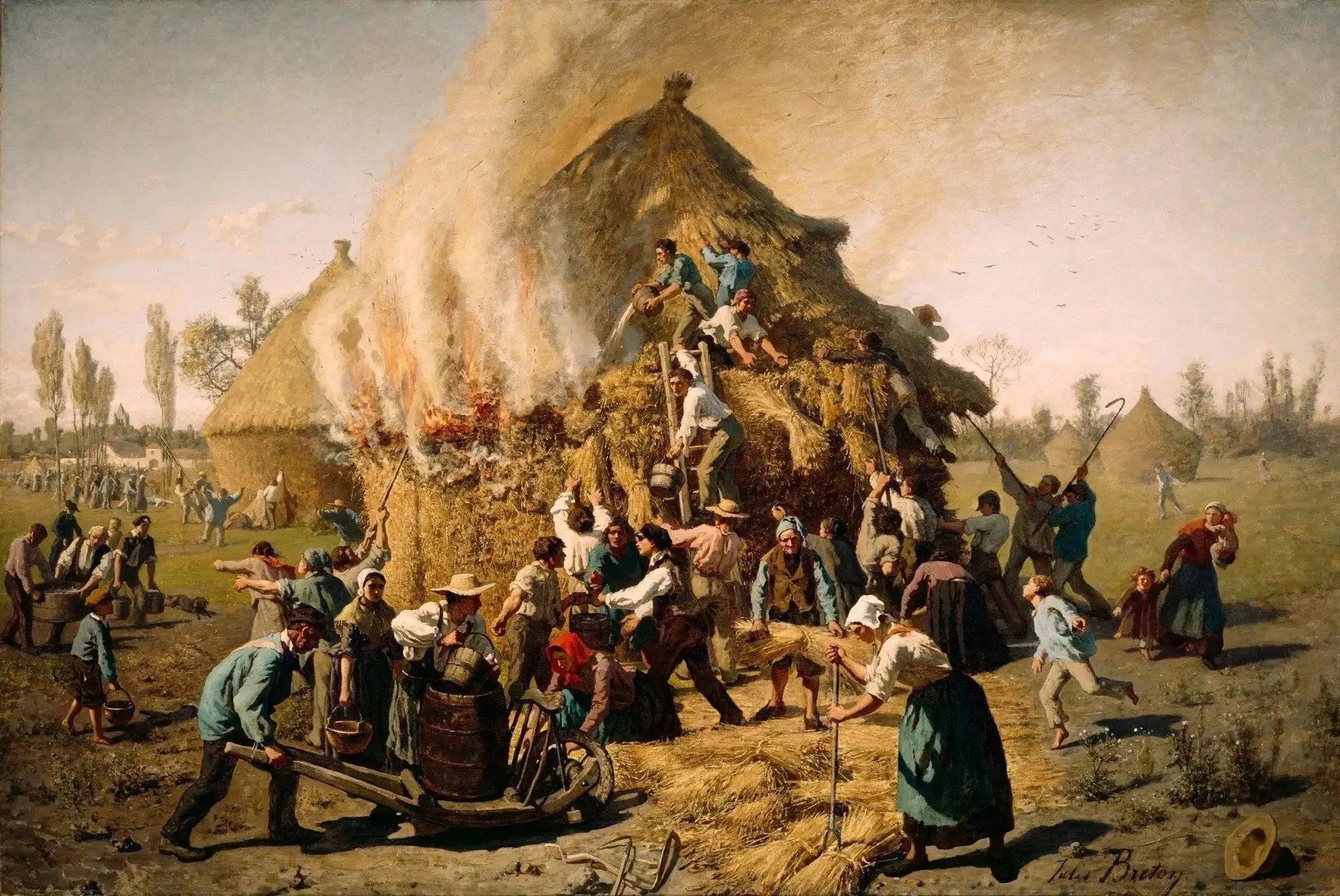 Incendie dans une botte de foin - Jules Breton image 1 copie peinte à la main à l’huile