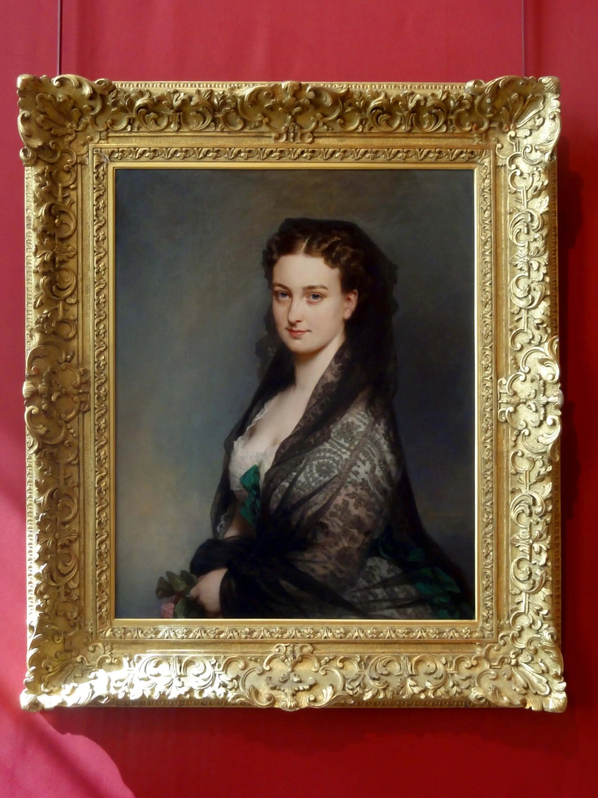 Inconnue à la mantille - Franz Xaver Winterhalter image 1 reproduction artisanale de tableau