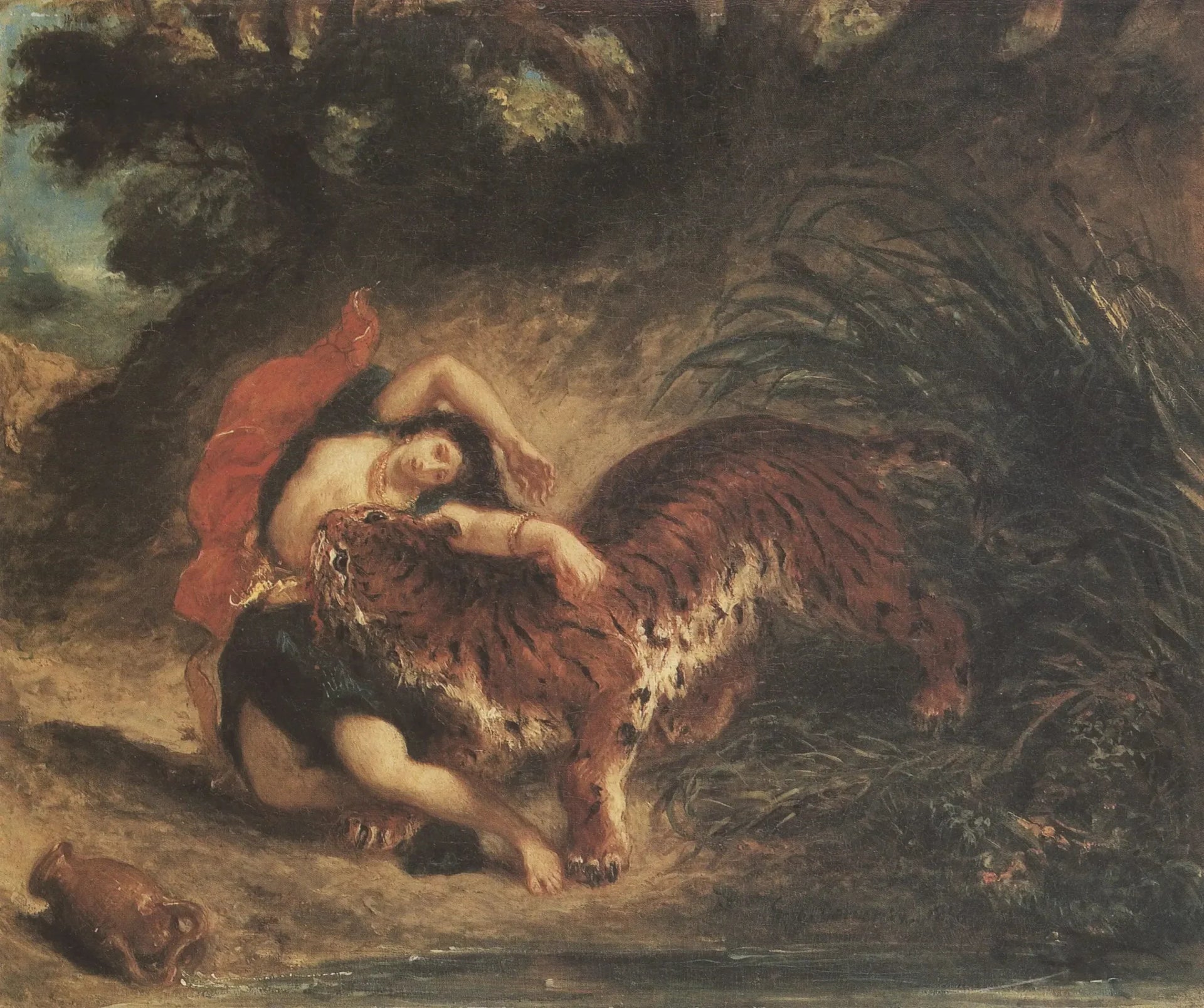 Indienne mordue par un tigre - Eugène Delacroix image 1 copie de tableau peinte à la main