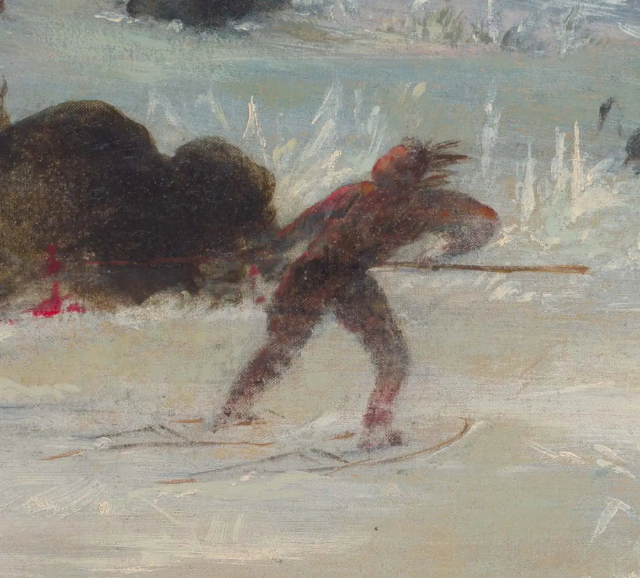 Indiens Assiniboines poursuivant le bison en raquettes - George Catlin
