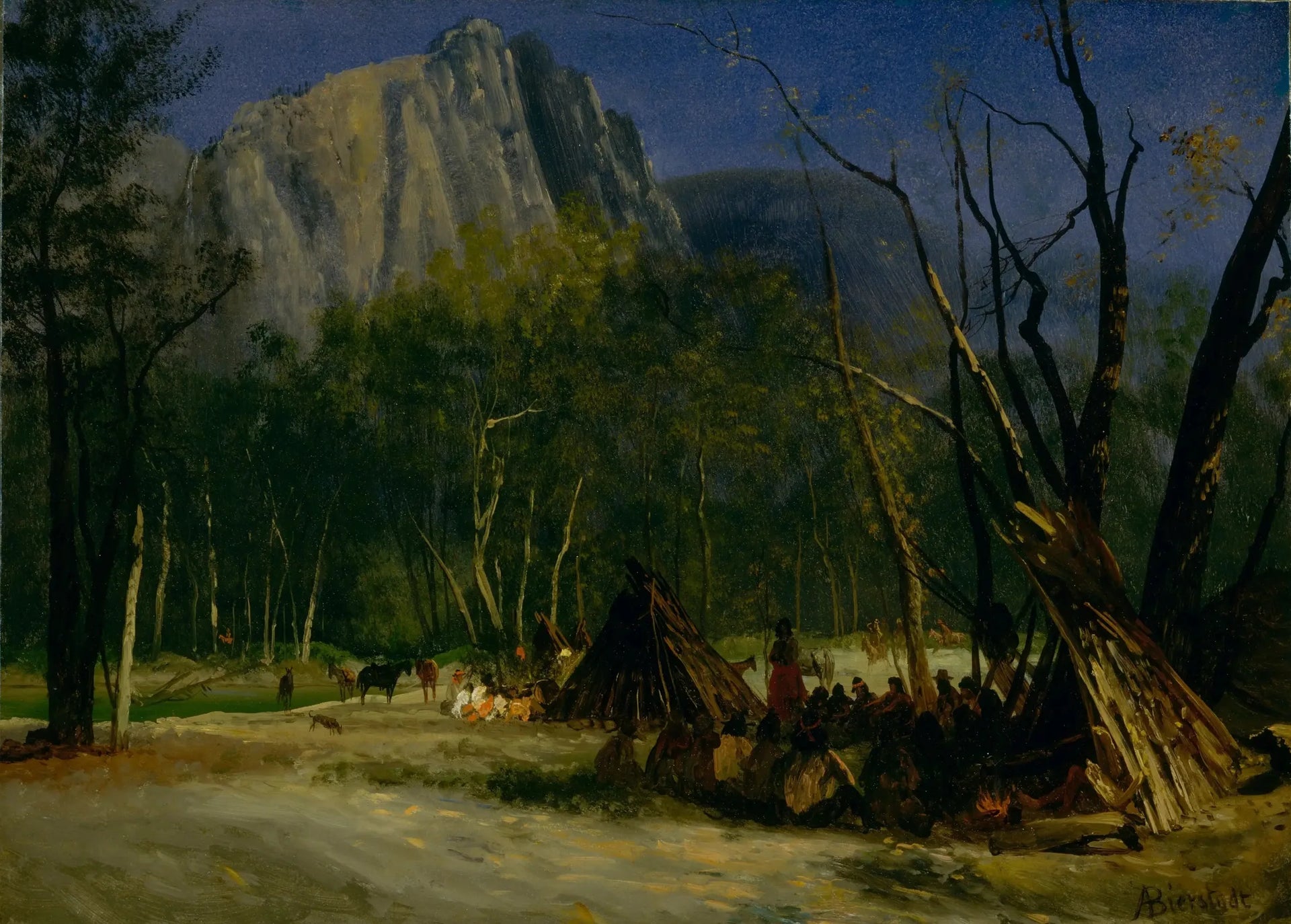 Indiens au Conseil, Californie - Albert Bierstadt image 1 copie peinte à la main à l’huile