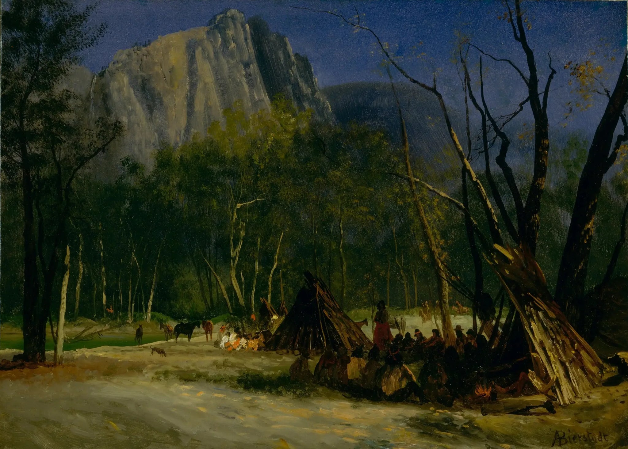 Indiens au Conseil, Californie - Albert Bierstadt image 1 copie peinte à la main à l’huile