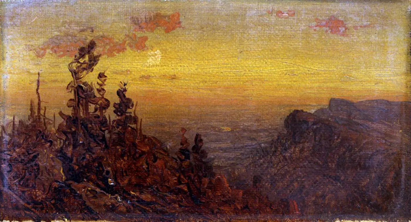 Indiens au feu de camp - Lever de lune - Sanford Robinson Gifford image 1 reproduction de peinture à l’huile