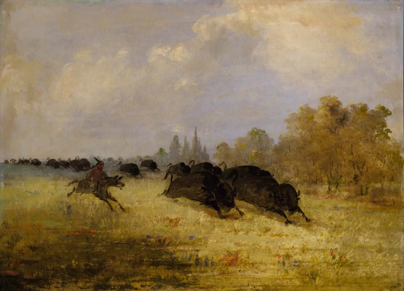Indiens Caddo chassant le bison, Cross Timbers, Texas - George Catlin image 1 reproduction artisanale de tableau
