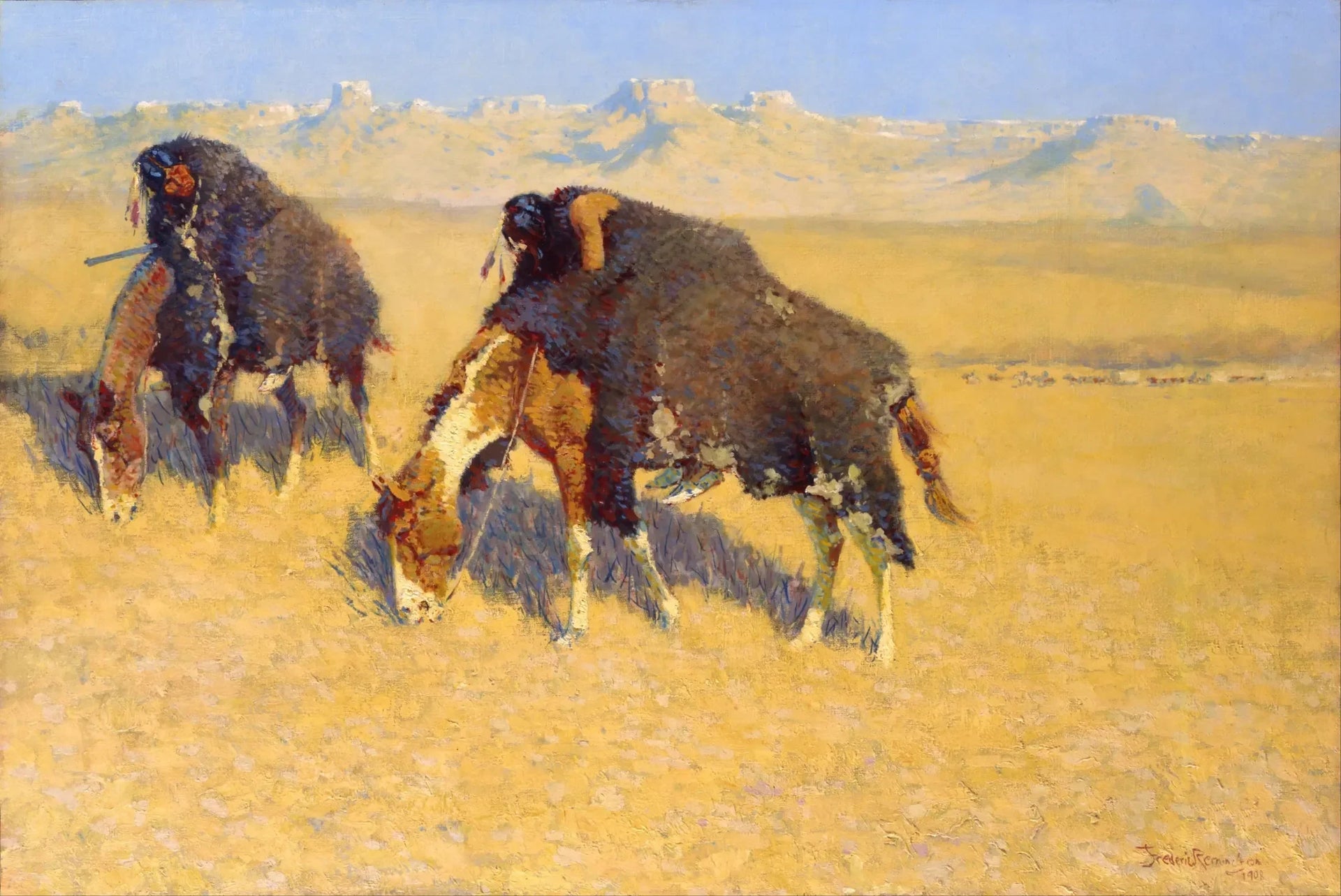 Indiens simulant des bisons - Frederic Remington image 1 tableau peint à l’huile sur toile