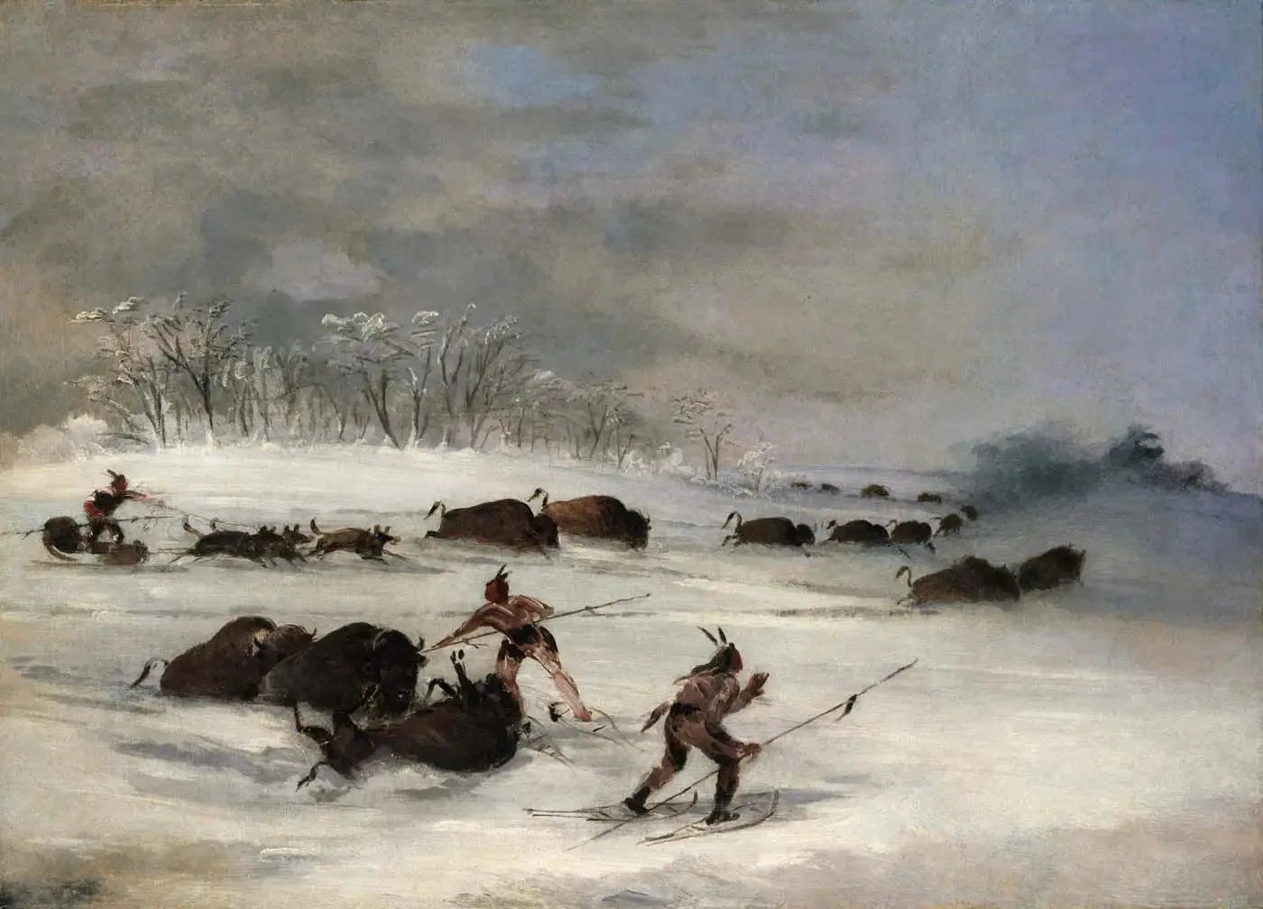 Indiens Sioux en raquettes lançant des bisons - George Catlin image 1 reproduction réalisée par Alpha Reproduction