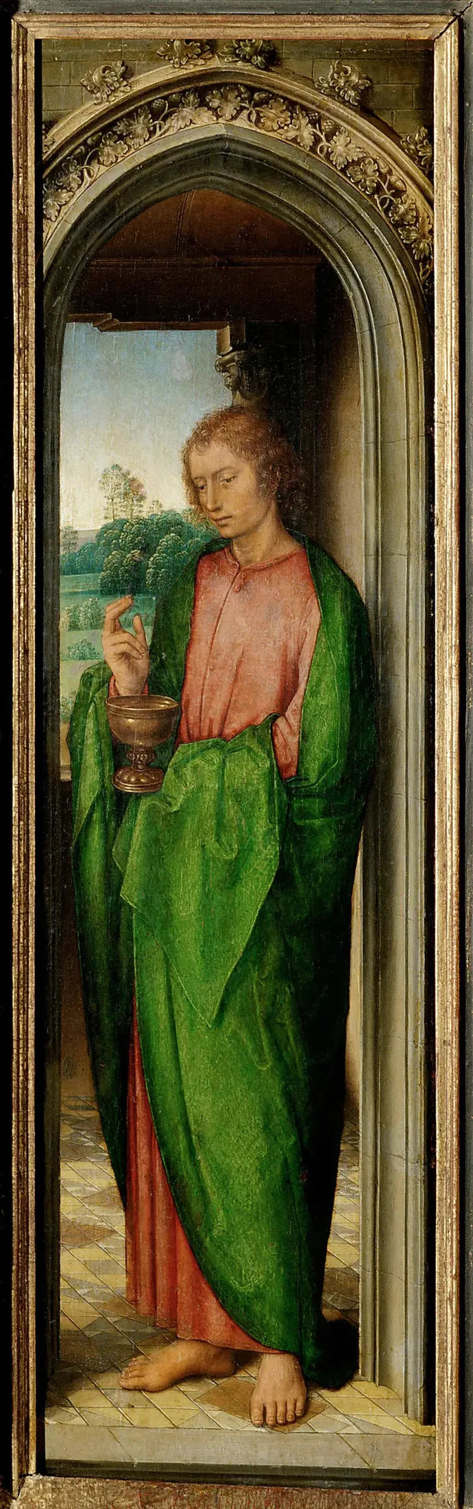Innenflügel des Johannesaltärchens: Johannes der Evangelist - Hans Memling