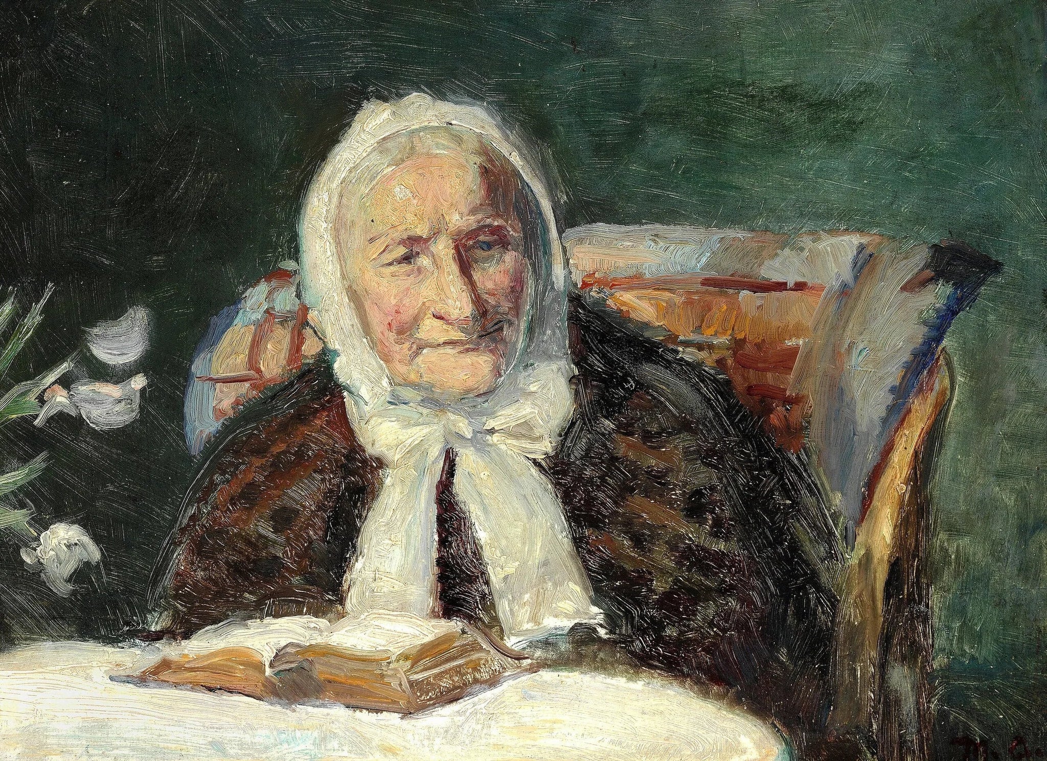 Intérieur avec Ane Brøndum, la belle-mère de l'artiste, en train de lire la Bible. - Michael Peter Ancher image 1 reproduction artisanale de tableau