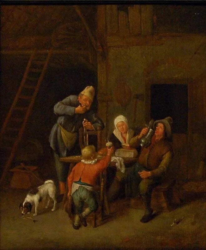 Intérieur avec des paysans mangeant et buvant - Jan Steen image 1 copie peinte à la main à l’huile