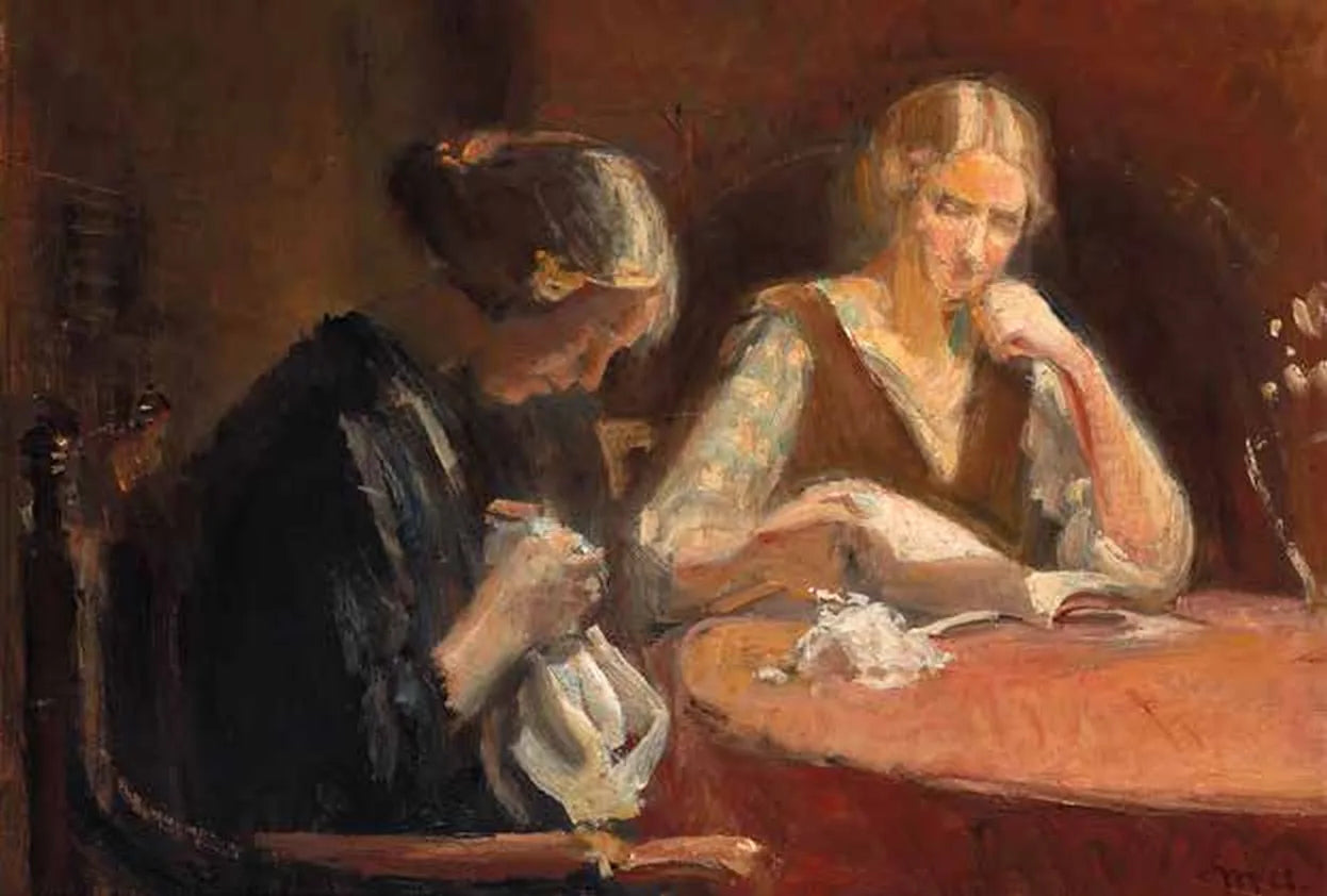 Intérieur avec deux femmes à leur ouvrage à l'aiguille. - Michael Peter Ancher image 1 tableau peint à l’huile sur toile