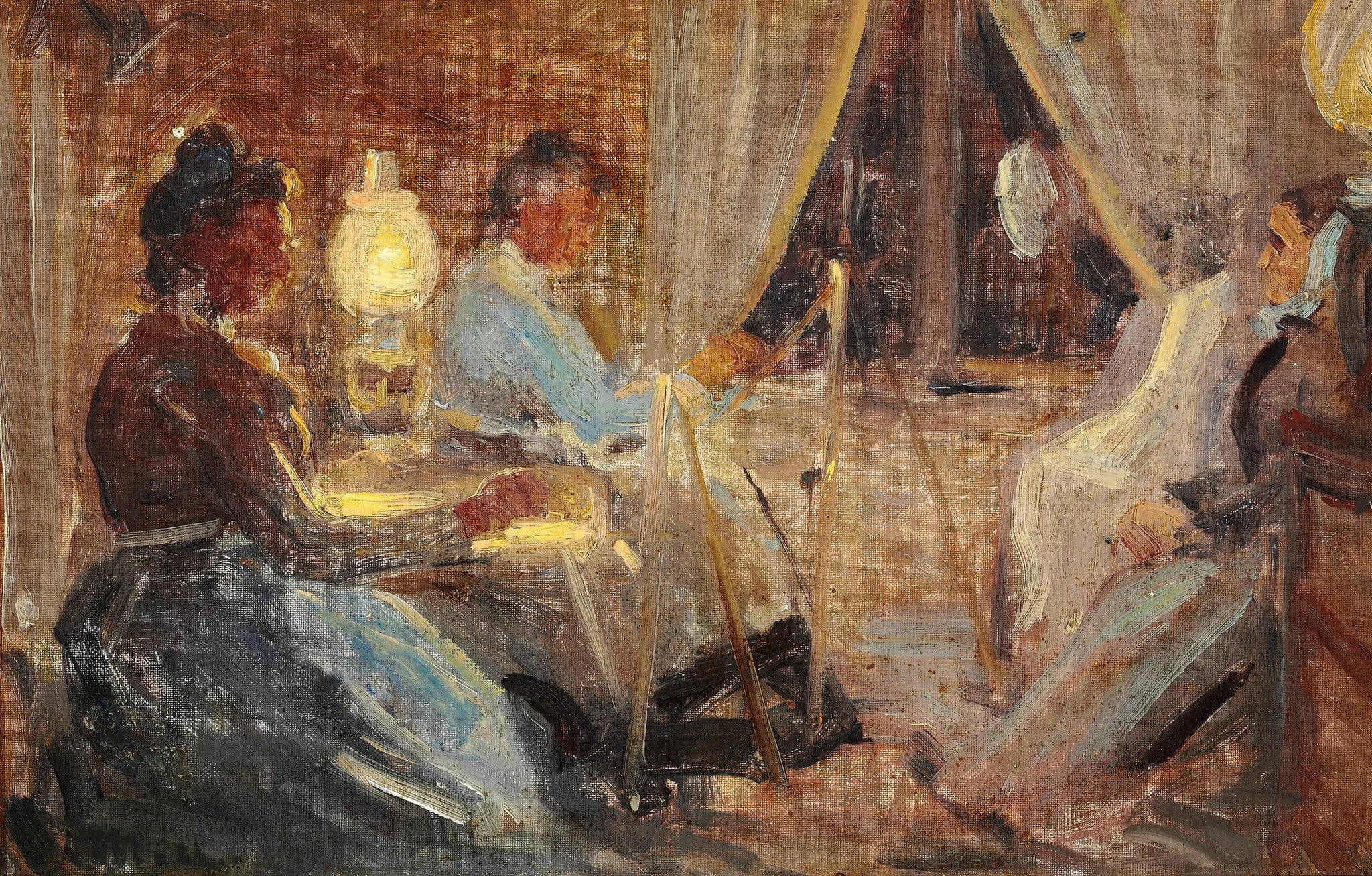 Intérieur avec deux femmes réalisant le portrait de Mme Ane Brøndum. - Michael Peter Ancher image 1 tableau peint à l’huile sur toile