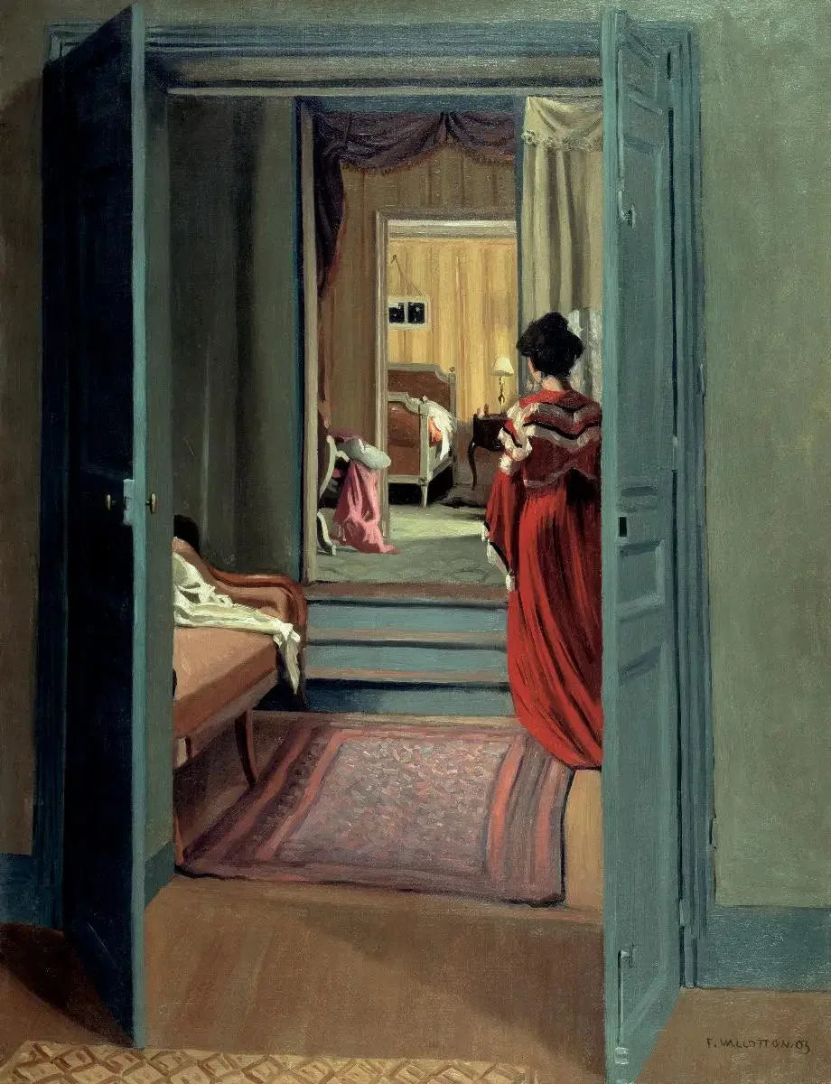 Intérieur avec femme en rouge de dos - Félix Vallotton image 1 tableau peint à l’huile sur toile