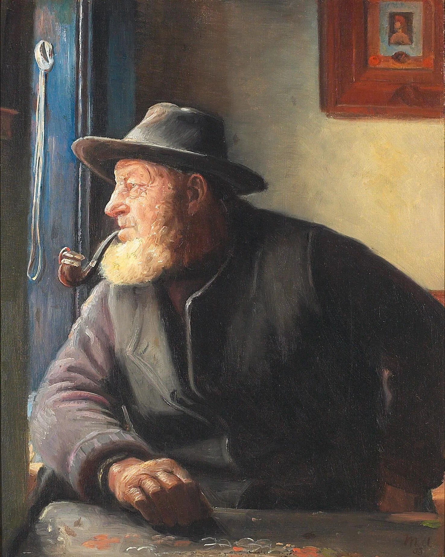 Intérieur avec le pêcheur Ole Svendsen à la fenêtre. - Michael Peter Ancher image 1 copie peinte à la main à l’huile