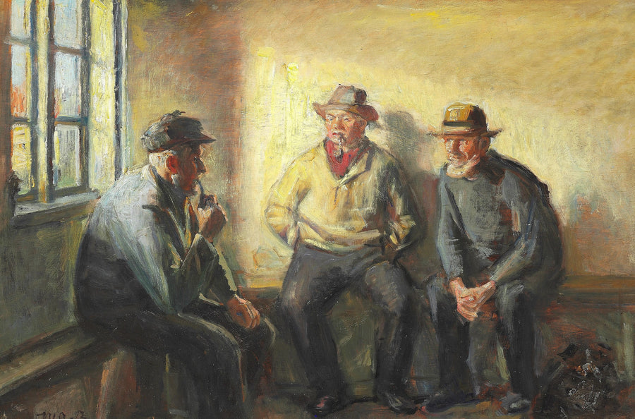 Intérieur avec trois pêcheurs. - Michael Peter Ancher