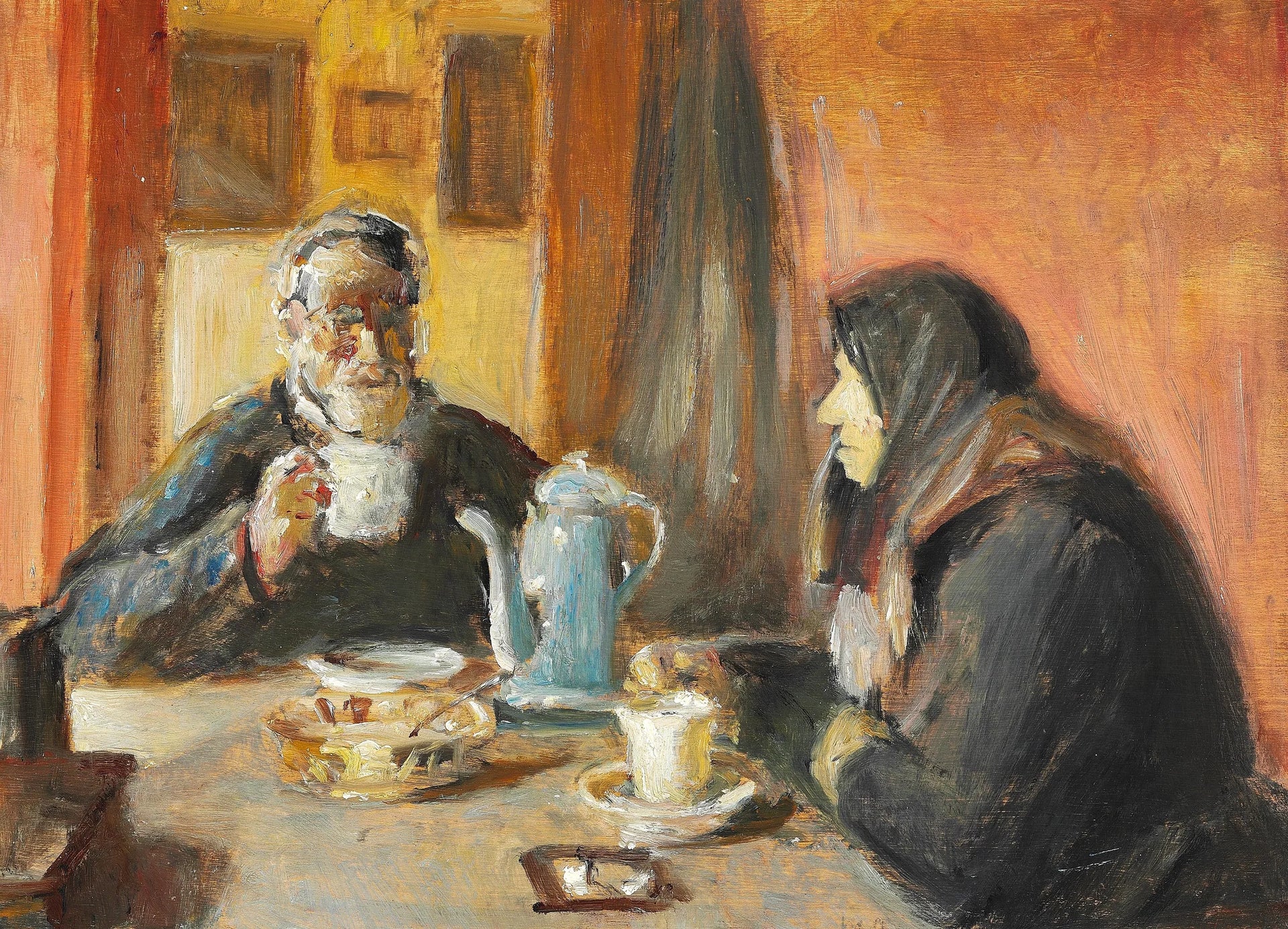 Intérieur avec un couple de personnes âgées buvant du café. - Michael Peter Ancher image 1 reproduction artisanale de tableau