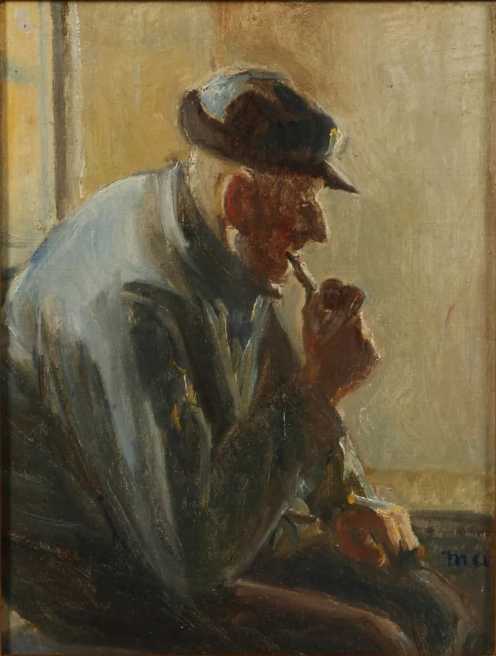 Intérieur avec un pêcheur fumant la pipe. - Michael Peter Ancher image 1 reproduction de peinture à l’huile