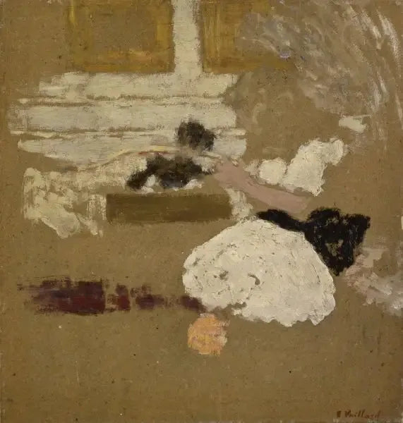 Intérieur avec une fille lisant et une femme en noir écrivant - Édouard Vuillard