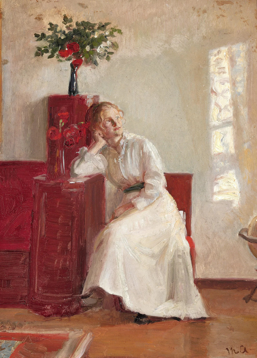 Intérieur avec une jeune femme assise sur une chaise. - Michael Peter Ancher