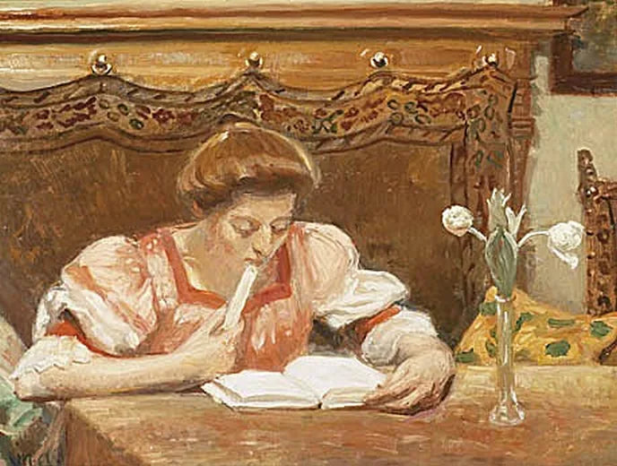 Intérieur avec une jeune femme en train de lire. - Michael Peter Ancher image 1 copie peinte à la main à l’huile