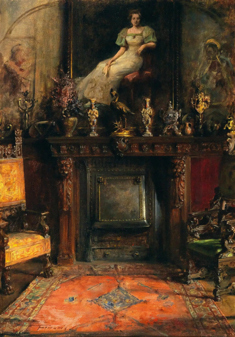 Intérieur avec vue sur une cheminée et un tableau - Artur Ferraris