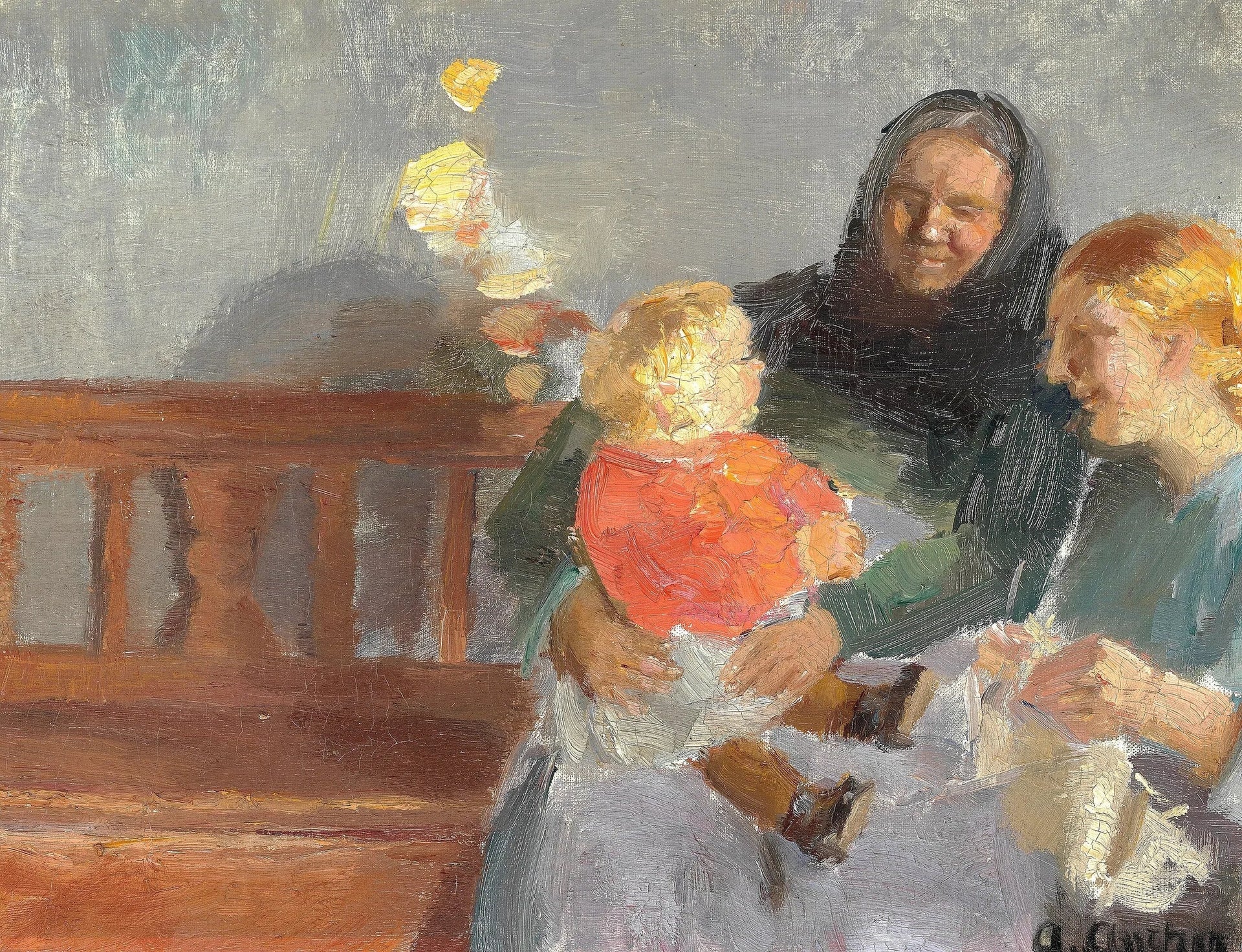Intérieur baigné de soleil, avec trois générations. - Anna Ancher image 1 reproduction de peinture à l’huile