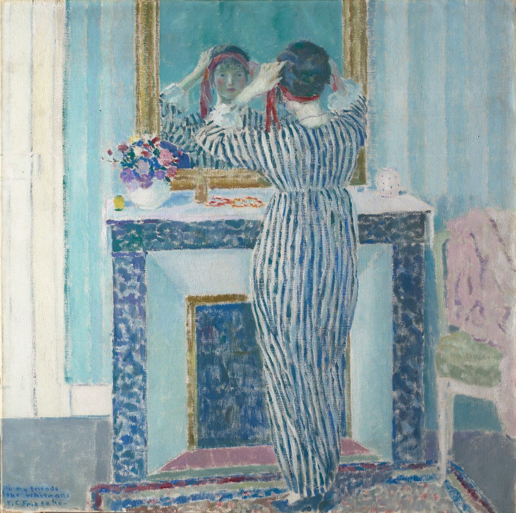 Intérieur bleu : Giverny (Le Ruban rouge) - Frederick Carl Frieseke image 1 copie de tableau peinte à la main